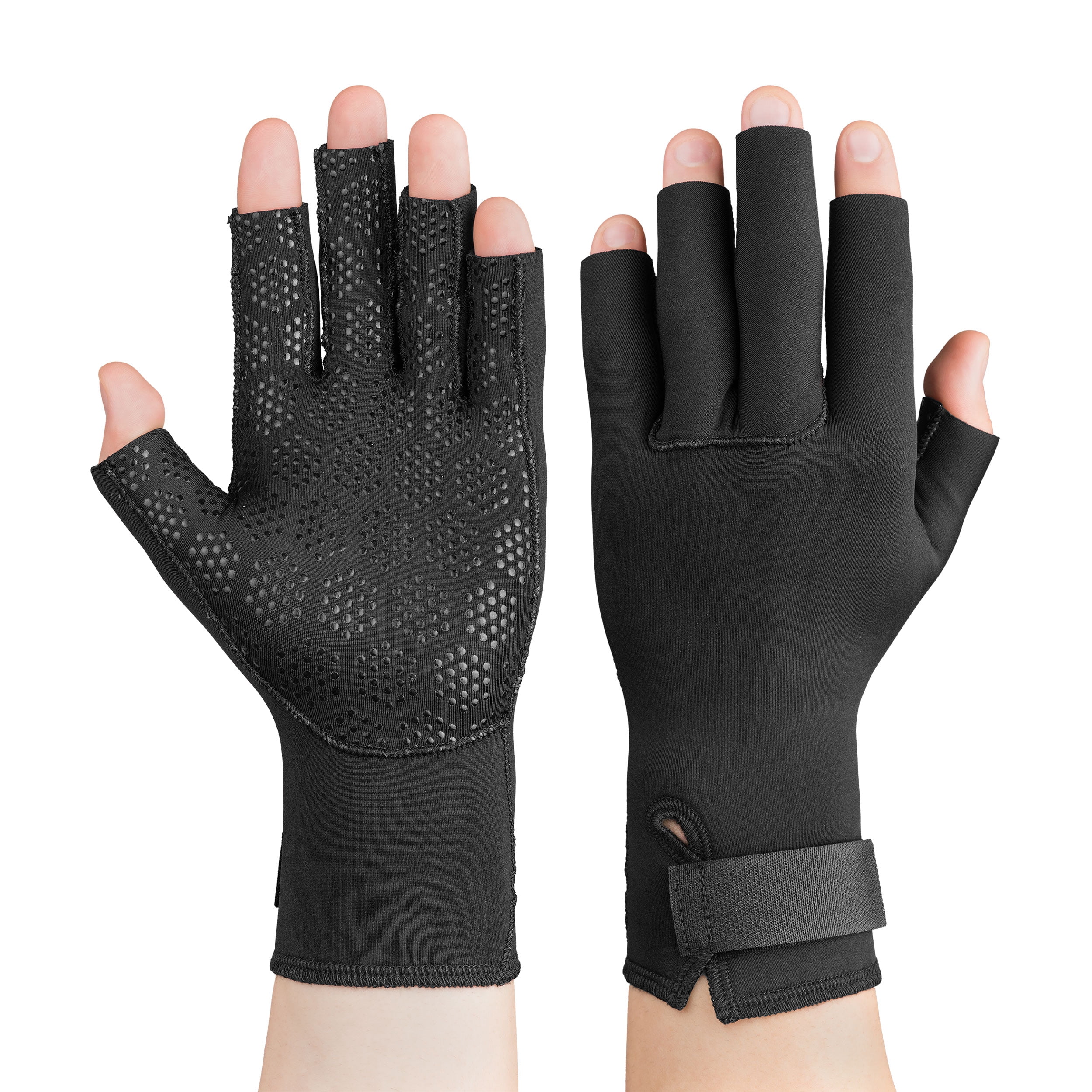 Swede-O Thermal Arthritis Gloves for Women & Men, Fingerless Compression Gloves with Heat-Retaining Lining, Non-Slip Grip, Adjustable Closure, Pair, Black, 2XL