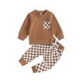 thumbnail image 1 of Gupgi Baby Boy Fall Outfits Checkered Plaid Pullover Pants 2Pcs Set, 1 of 8