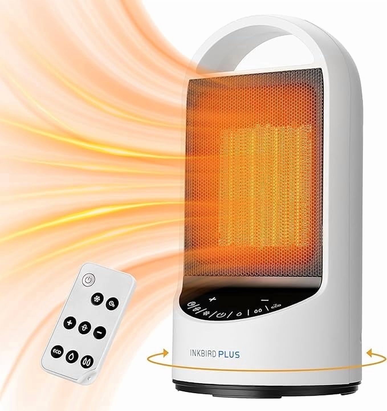 INKBIRDPLUS 1500W PTC Portable Oscillating Space Heater with Remote and 4 Modes, 24 Hours Timer, Overheating &Tip-Over Protection for Office,Bedroom and Indoor Use