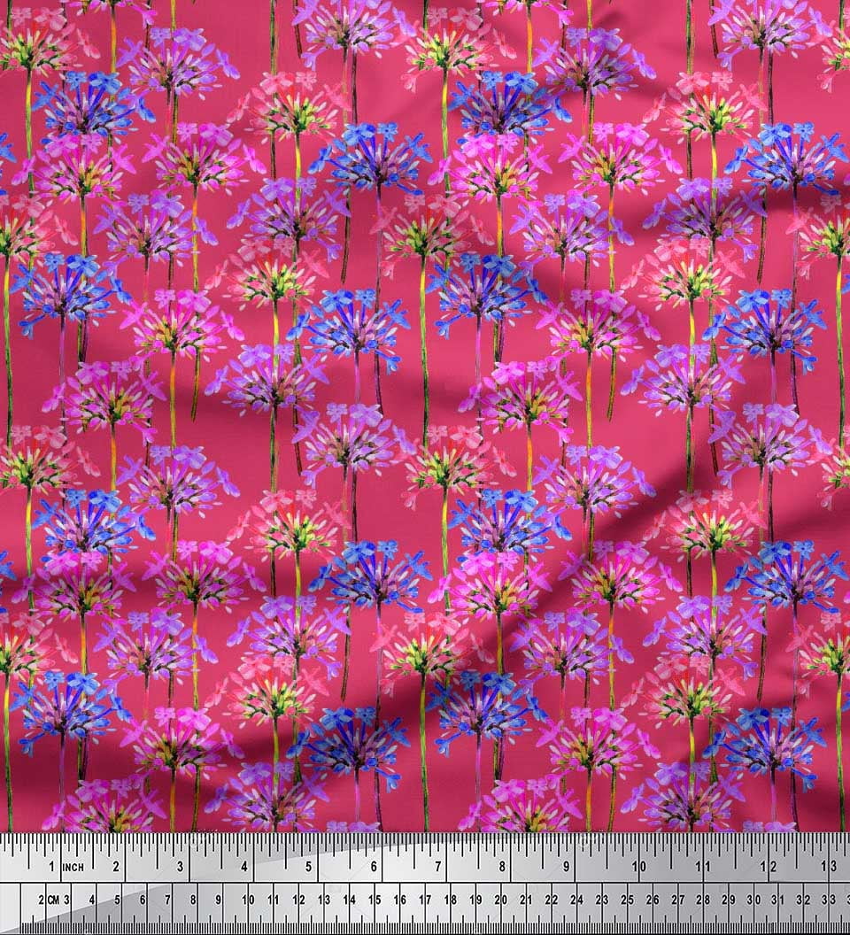 Soimoi Green Silk Fabric Diamond Geometric Print Fabric by the Yard 42 Inch Wide
