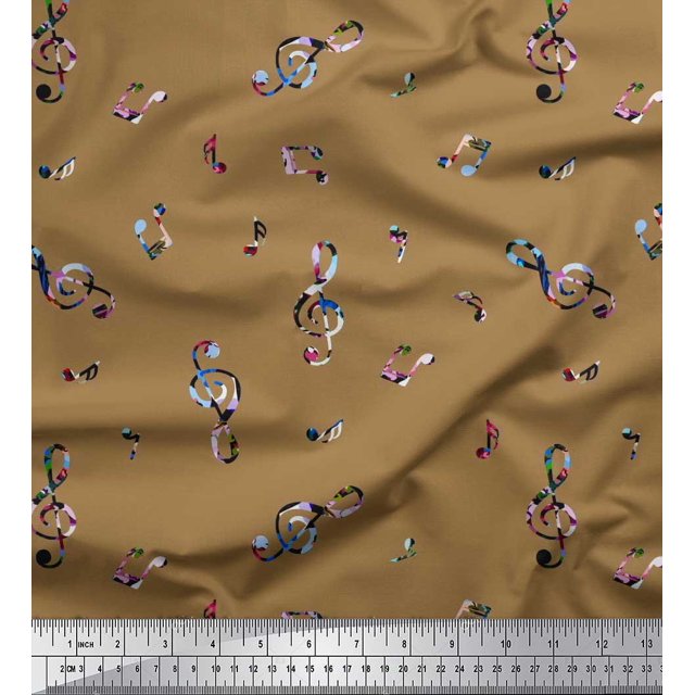 Soimoi Tissu Modal Satin Notes Instrument de Musique Tissu Imprimé au Mètre 42 Pouces de Large