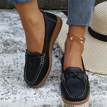 Bmisegm Ladies Fashion Multi-color Leather Shoes Soft Sole Pump Flat Casual ShoesCasual Shoes for Women Black 41