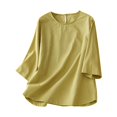 thumbnail image 2 of Meichang Chemises en Lin pour Femmes Été Rétro Manches 3/4 Hauts pour Femmes T-Shirts Basiques Coupe Ample Col Rond T-Shirts Vintage Blouses Grande Taille, 2 of 3