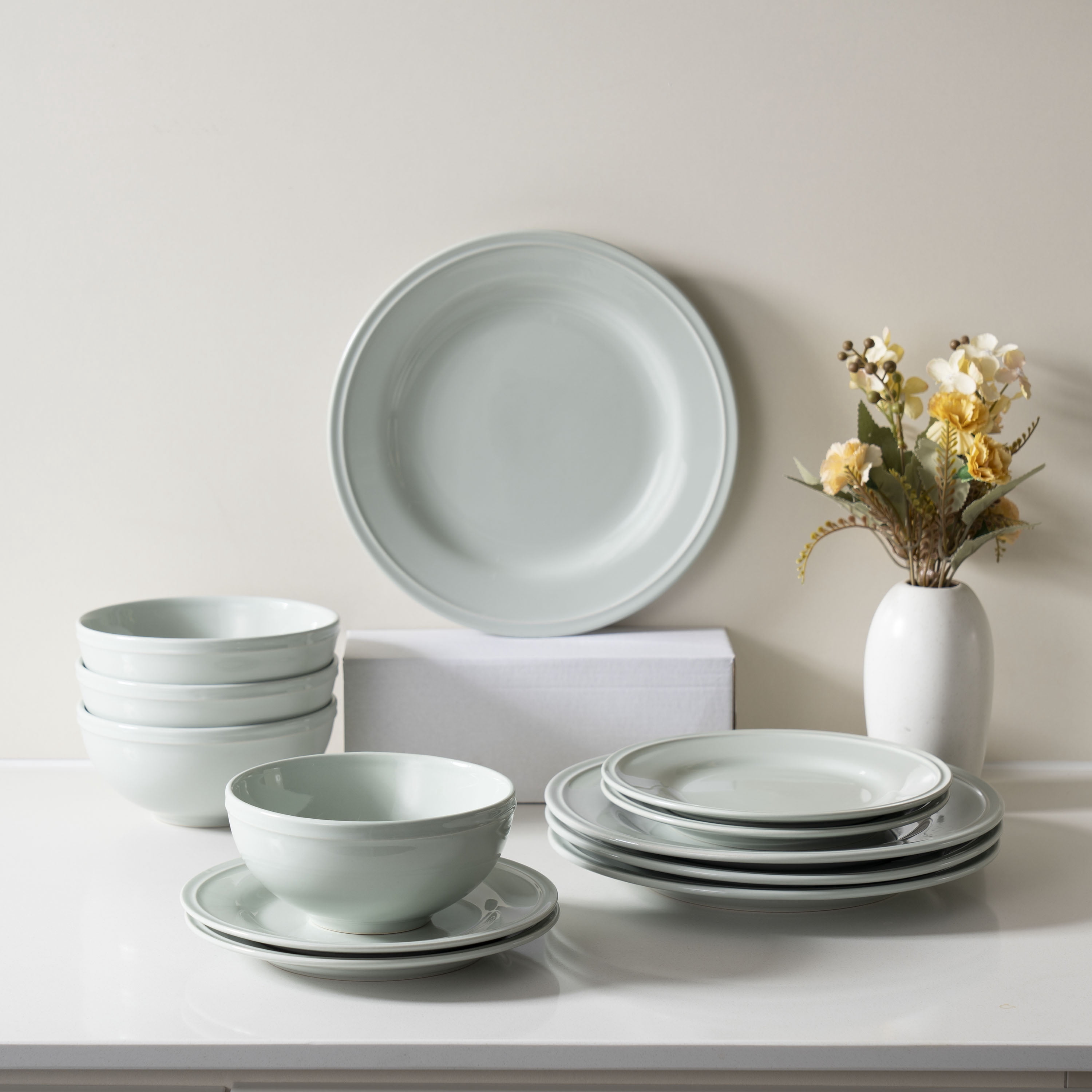 Mainstays Darby Green 12Piece Stoneware Dinnerware Set
