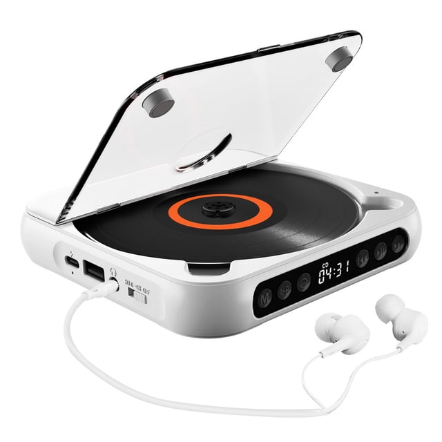 AMERTEER Lecteur CD Sans Fil Rechargeable avec Fonction de Maintien, Écran LED, Port Audio USB 2000 mAh, Lecteur CD MP3 Personnel pour Écouter de la Musique, Éducation Prénatale, Étude pour Enfants