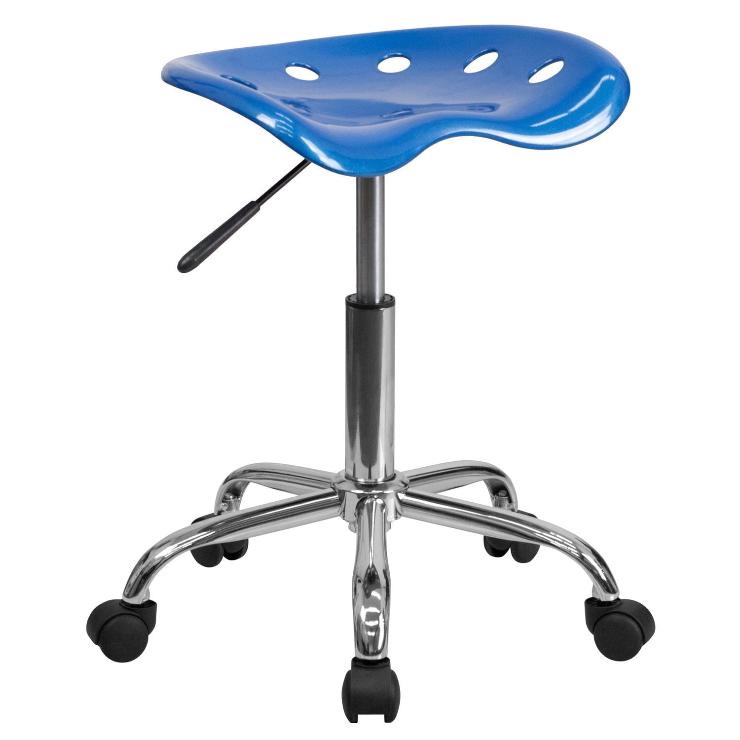 Siège tracteur bleu brillant vibrant et tabouret chromé