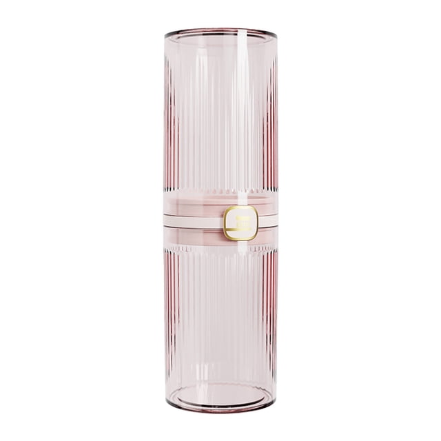 Travel Mouthwash Cup Set with Split Design for Toothbrush and Rinse Use, 7 in x 7 in x 22 cm, Plastic, Pink/Clear/Gray