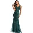 thumbnail image 1 of Sleeveless Double V-Neck Long Mermaid Sequin Formal Evening Dresses, 1 of 5