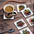 thumbnail image 3 of Inkdotpot Set of 6 Drink Coasters DecorativeNon,SlipCork Base4-inch Square PrintedCoastersEasy Clean- Quotes, 3 of 8