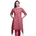 thumbnail image 1 of Bimba Hauts Imprimés Floraux à Feuilles Roses et Camélias en Floraison pour Femmes Kurti Asymétrique Robe d'Été pour Filles Grand, 1 of 6