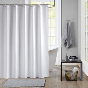 y Shower Curtain Eco-Friendly Waterproof Bathroom Curtains White Shower Curtain Liners with Rustproof Grommets and Curtain Hooks(White, 59'' x 70'')