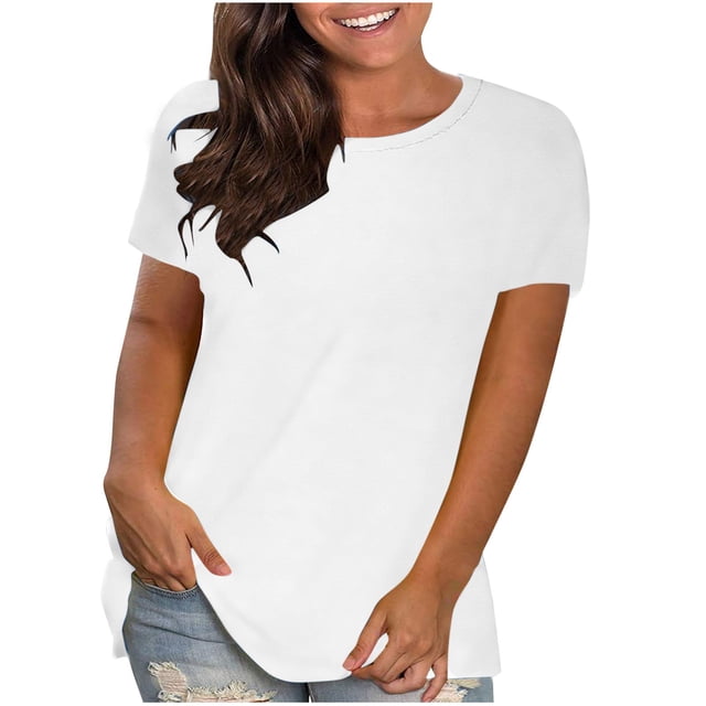 AherBiu Hauts Grande Taille pour Femmes T-Shirt à Manches Courtes Col Ras du Cou Été Décontracté Confortable T-Shirts Basiques
