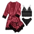 thumbnail image 2 of LSLJS Women Lace Satin Wireless Bra Camisole Shorts Pajamas Robe Four Piece Set, Lingerie Sets, 2 of 9
