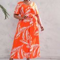 thumbnail image 1 of Robes Grande Taille pour Femmes Été Imprimé Robe Grande Taille Col en V Manches Courtes Taille Élastique Robe de Plage Robe de Soleil Robe Midi Fluide à Volants en Liquidation, 1 of 9