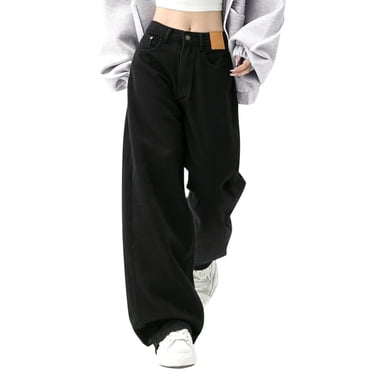 Bmisegm Women's High Waist Baggy Jeans by Bmisegm, Loose Fit, Vintage, Straight Leg, Black, Size S