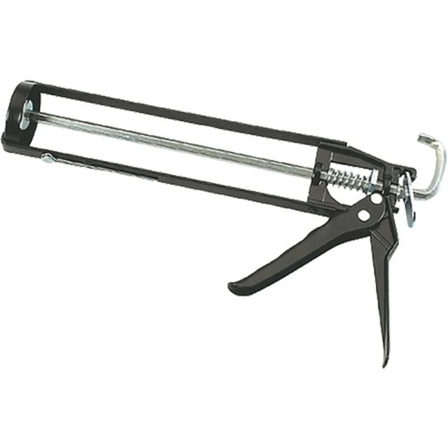 Dynamic 20118 10oz (9"/230mm) Contractor Smooth Hex Rod Skeleton Caulk Gun with black metal frame and silver hex rod, featuring a trigger handle and hook, ideal for applying adhesives and sealants in home improvement and painting projects.