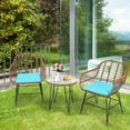 thumbnail image 1 of Gymax Ensemble de Conversation pour Patio en Rotin 3 Pcs, Ensemble Bistro pour Causerie avec Coussins Turquoise, 1 of 10