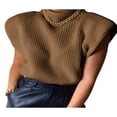 thumbnail image 3 of Haut Chandail Sans Manches à Col Roulé pour Femmes avec Coussinets d'Épaule, Gilet Tricoté à Larges Épaules, 3 of 5