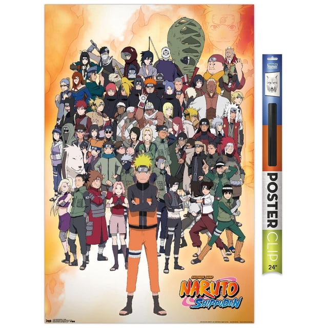 Naruto Shippuden - Affiche Murale de Groupe, 22,375 Pouces x 34 Pouces, Présentant une Impression Lustrée à Haute Résolution de Multiples Personnages Naruto Shippuden Arrangés en Rangée avec Naruto Uzumaki dans Sa Tenue de ninja orange et Noire Centrée à l'Avant, sur un Fond orange Ardent, Convient pour Décorer des Chambres, des Bureaux Ou des Résidences Étudiantes et Populaire comme Souvenirs de Fans.