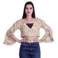 thumbnail image 4 of Moomaya Printed Womens Crop Top Wrap Style Top Wear Ruffle Long Sleeve Casual Summer Blouse, 4 of 5