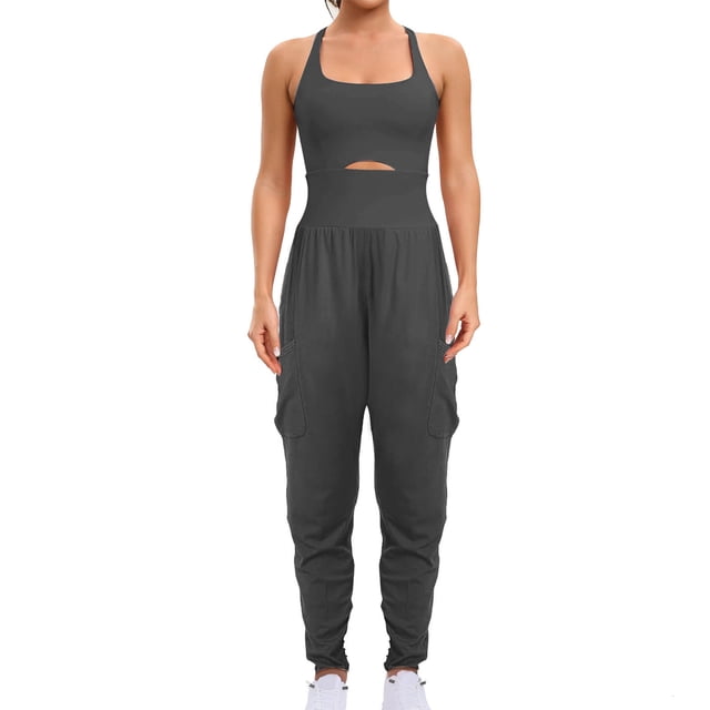 RXIRUCGD Womens Running Onesie Workout Rompers Outfits Exercise Jumpsuits Gym Yoga, Dark Gray, Size: 2XL