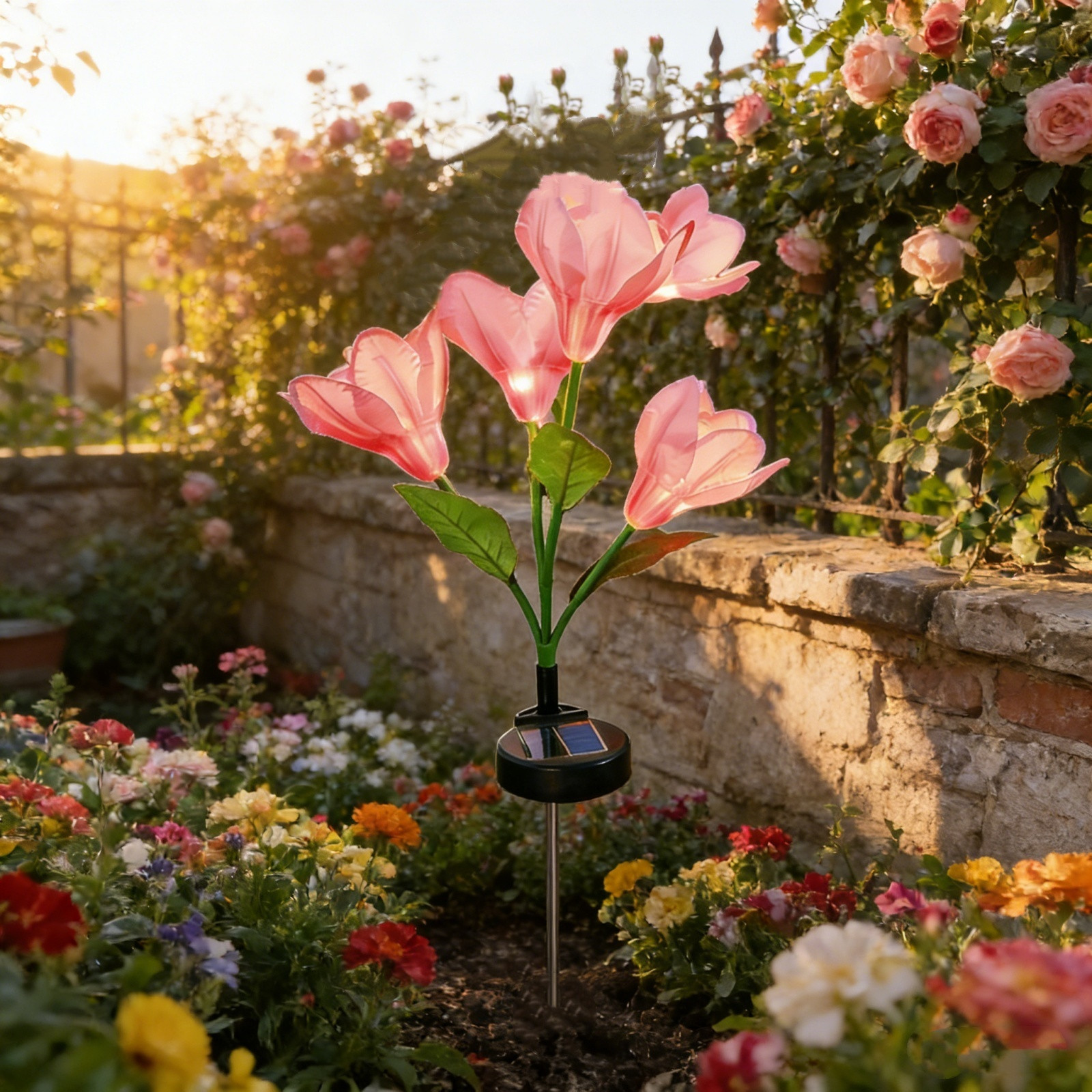 Dvkptbk outdoor solar lights Solar Magnolias Flowers Outdoor Artificial Plants LED Garden Stake Lights Waterproof Solar Stake Lights Lawns Decor for Yard Patio Pathways