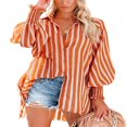thumbnail image 1 of Women‘s Spring Long Sleeve V-Neck Striped Roll Up Sleeve Button Down Blouses Shirt Tops, 1 of 6
