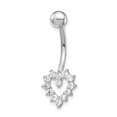 thumbnail image 1 of 10k White Gold Cubic Zirconia Cz Heart Belly Button Rings Screw Navel Bars Body Piercing Naval, 1 of 6