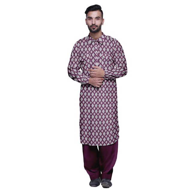 Atasi Mens Rayon Pathani Kurta Solid Salwar Set Printed Punjabi Kurta For Men