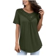 thumbnail image 1 of Timegard Hauts pour Femmes Grande Taille Col Rond Dentelle Manches Courtes Froncé Couleur Unie Chic Décontracté Tunique, 1 of 5