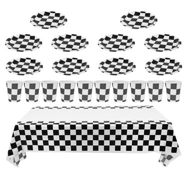 1 Set Of Black And White Disposable Party Dinnerware Racing Theme Party Gathering Supplies Theme Party Decoration Tablecloth Cup Disposable Tableware Festival Supplies