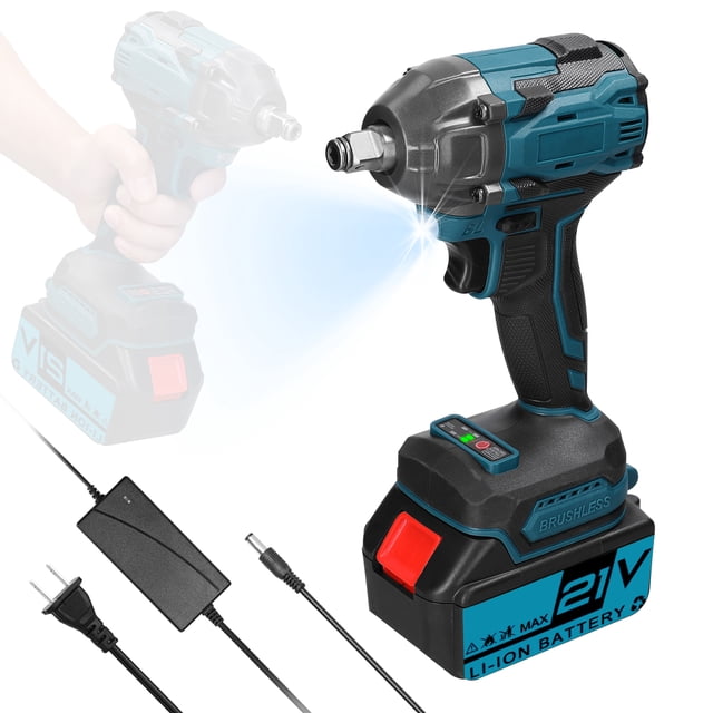 21V Cordless Electric Impact Wrench with High Torque, Adjustable Speed, LED Light, and Power Indicator - Ideal for Auto Repair, Carpentry, and Scaffolding Work with Rechargeable Battery Options