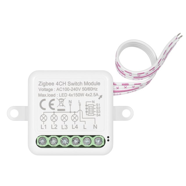 4CH Zigbee Mini Smart Switch Relay Module Support 2 Way Control Switch for Smart Home Automation, Works with Alexa Google Home