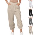 thumbnail image 1 of Pantalons Haren en Coton Lin Ample Taille Haute Bas Fermé Décontracté Gris, 1 of 8
