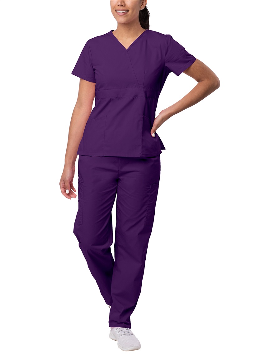 Sivvan Women's Scrub Set - Multi Pocket Cargo Pants & Stylish Mock Wrap Top (Available in 15 Colors)