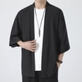 thumbnail image 2 of Men's Solid Drop Shoulder Kimono Jacket Open Front Cardigan Cloak Wool Cardigan Sweater Button Button up Cardigan for Men Button up Sweater for Men Mens Cardigan Cardigan Sweater Mens Mens Cardigan, 2 of 4