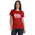 thumbnail image 1 of Inkmeso Relax I'M Vaxxed Drôle Pro-Vaccin T-shirt en Coton à Encolure Dégagée pour Femmes, 1 of 8