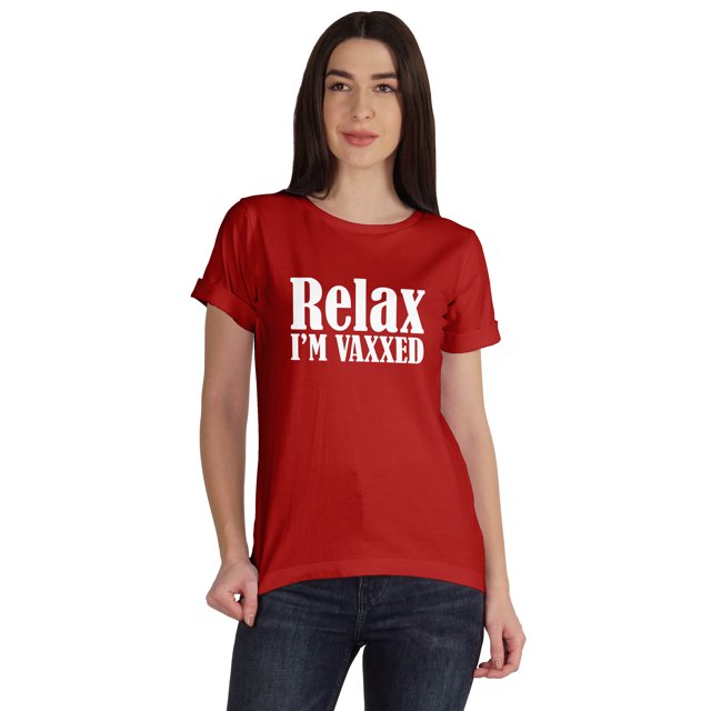 Inkmeso Relax I'M Vaxxed Drôle Pro-Vaccin T-shirt en Coton à Encolure Dégagée pour Femmes