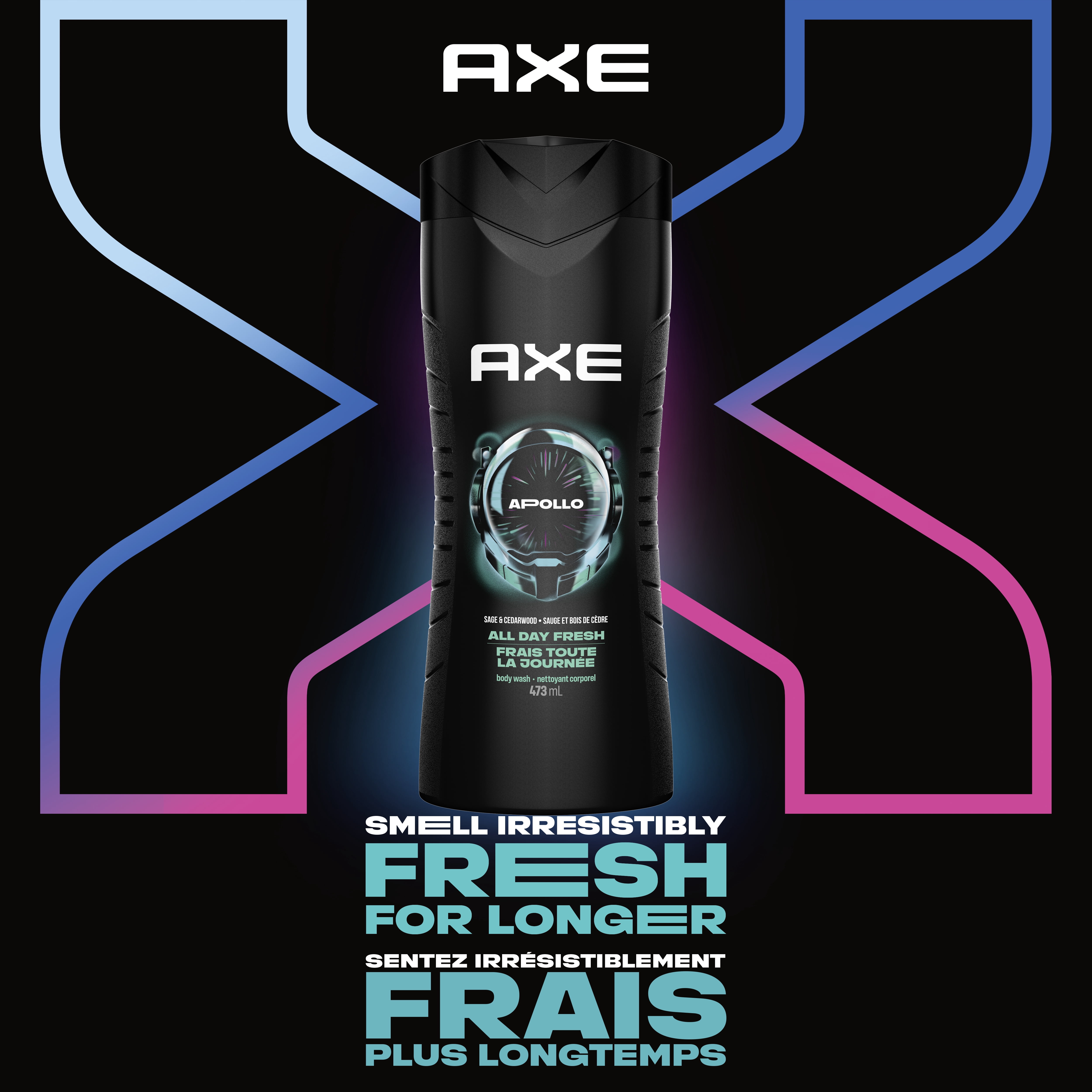 AXE Nettoyant Corporel Sauge et Bois de Cèdre Frais Toute la Journée Apollo, 473 ml