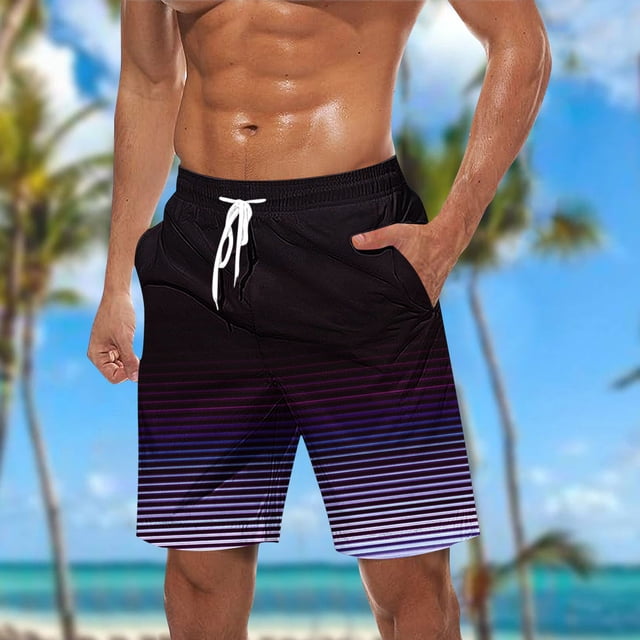 Sentmoon Basketball Shorts Quick Dry Loose Summer Bermuda Shorts Striped Print Drawstring Elastic High Waist Running Shorts with Pockets Trendy Father for City Sightseeing Purple XXXL