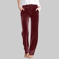thumbnail image 2 of Plebaso Womens Velvet Pants Elastic Waist Drawstring Lounge Pants Straight Leg Trousers with Pockets, 2 of 5