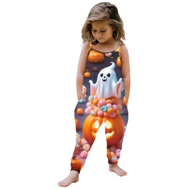 Kcodviy Toddler Baby Girl Halloween Toddler Girl Summer Clothes Prints Jumpsuit Sleeveless Romper Girls Birthday Outfit 3 Outfits Pants Clothes