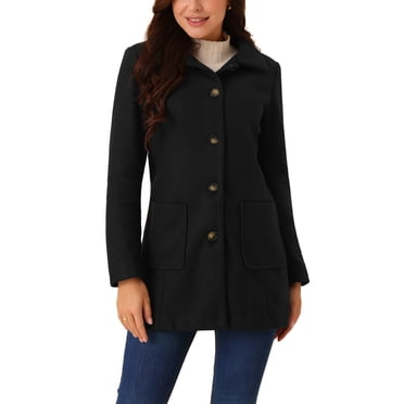 INSPIRE CHIC Manteau d'Hiver pour Femme Mi-Long à Revers Cranté Caban à Simple Boutonnage S Noir