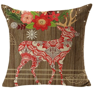 Housse de Coussin de Noël Mignonne Imprimé Élan Décoratif pour Salon
