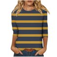 thumbnail image 1 of Annhoo Hauts d'Automne pour Femmes 2025 Mode Manches 3/4 Col Ras du Cou Chandails à Enfiler Chemises Décontractées Confort Blouses à Rayures Imprimées, 1 of 5