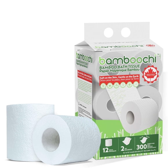 Bamboochi Bamboo Toilet Paper, Septic Safe Toilet Paper 2 Ply 12 Rolls 300 Sheets Per Roll, Soft Un