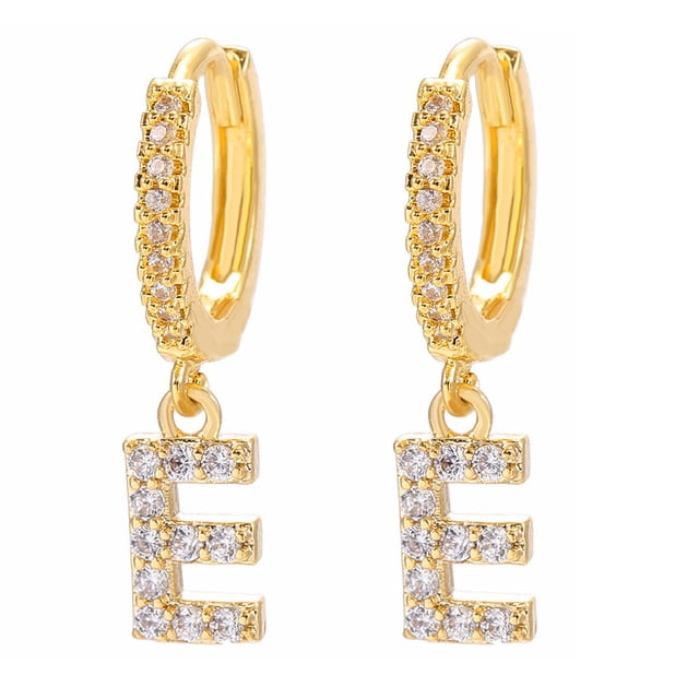 LSLJS Dainty Gold Plated Initial Hoop Earrings Letter Alphabet Dangle Earrings Fashion Sparkly Rhinestone Letter Initial Pendant Drop Earrings for Women Valent