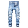 thumbnail image 1 of FYEGRE Straight Leg Jeans for Men Men's Stretch Slim Fit Ripped Distressed Straight Leg Denim Pants with Motorcycle Style for Comfortable Daily Wear Blue 40, 1 of 8