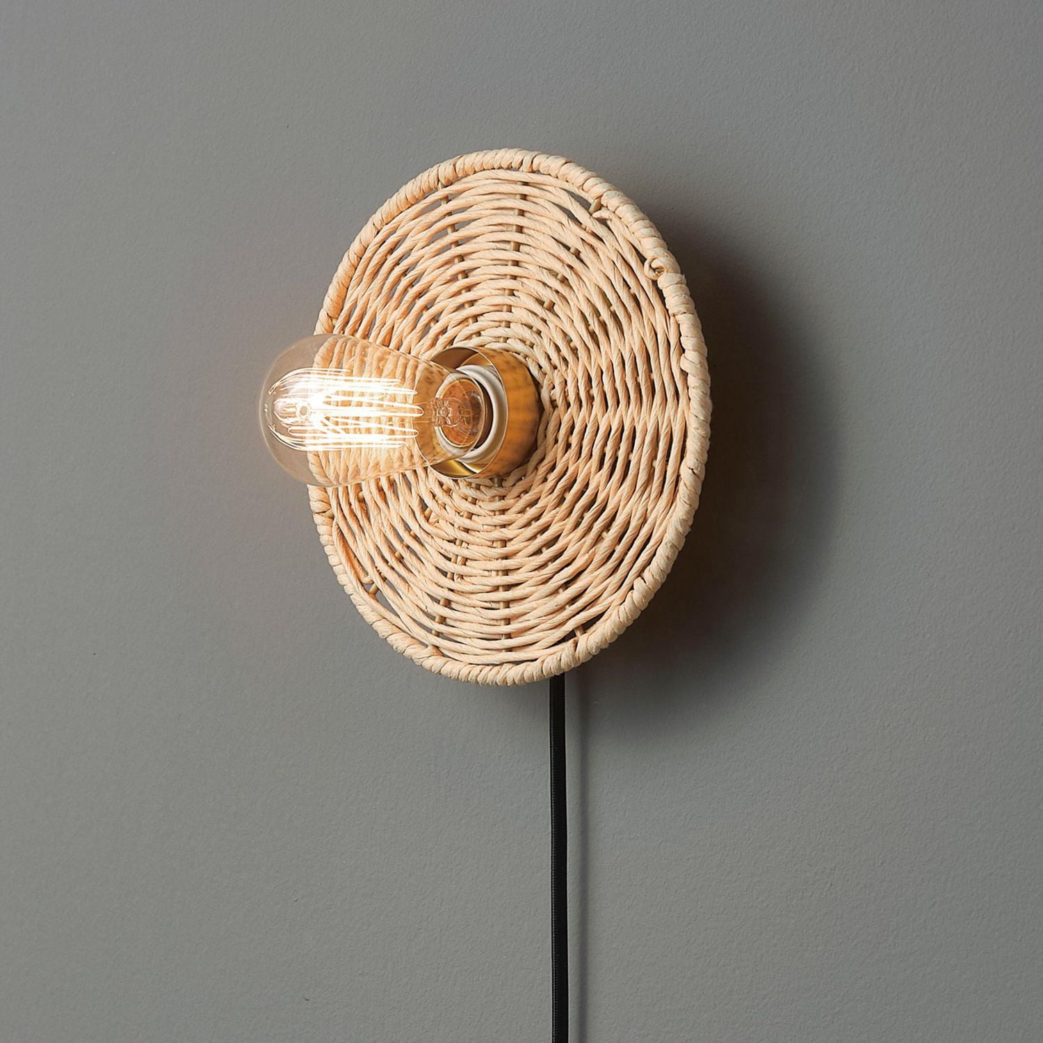 Applique murale enfichable ou fixe à une ampoule avec base en ficelle naturelle, 91004441