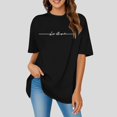 thumbnail image 2 of JIRNDf Hauts pour Femmes T-Shirts d'Été Tendance Imprimé Lettres Surdimensionné Col Rond Manches Courtes Décontracté Sport Ample Décontracté Simple T-Shirts Graphiques Mignons pour Adolescentes Chemises Noires G, 2 of 4